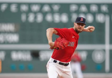 Jun 1, 2023; Boston, Massachusetts, USA; Boston Red Sox starting pitcher Chris Sale (41) throws a pitch against the Cincinnati Reds in the first inning at Fenway Park. Mandatory Credit: David Butler II-USA TODAY Sports