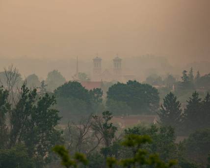 Haze fills the air around Utica, NY on Tuesday, June 6, 2023. Oneida County is under an air quality alert through midnight Tuesday, according to the National Weather Service.