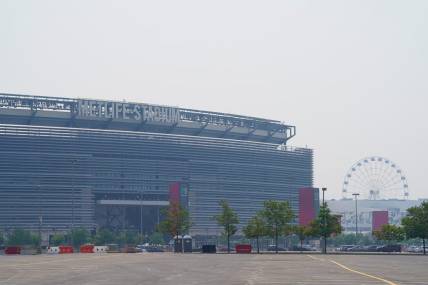 Hazy conditions from the wildfires in Canada are seen around MetLife Stadium after the New York Giants canceled their organized team activities (OTA's) due to air quality issues on Thursday, June 8, 2023, in East Rutherford.