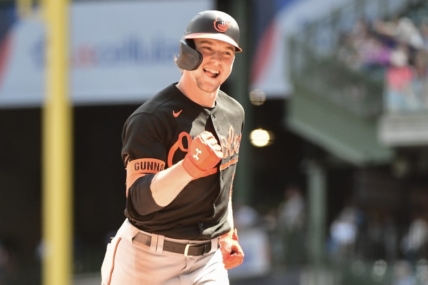 Jun 8, 2023; Milwaukee, Wisconsin, USA; Baltimore Orioles shortstop Gunnar Henderson (2) reacts after hitting a 2-run home run against the Milwaukee Brewers in the eighth inning at American Family Field. Mandatory Credit: Benny Sieu-USA TODAY Sports