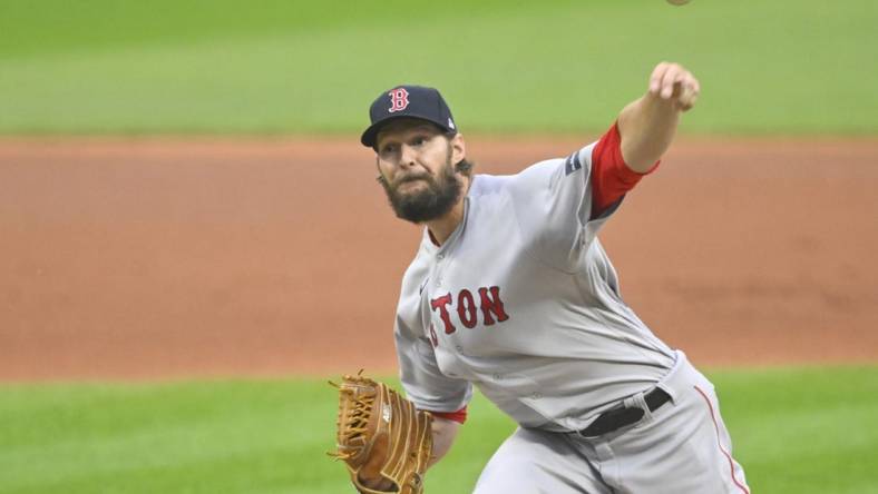 Jun 8, 2023; Cleveland, Ohio, USA; Boston Red Sox starting pitcher Matt Dermody (62) delivers a pitch in the first inning against the Cleveland Guardians at Progressive Field. Mandatory Credit: David Richard-USA TODAY Sports