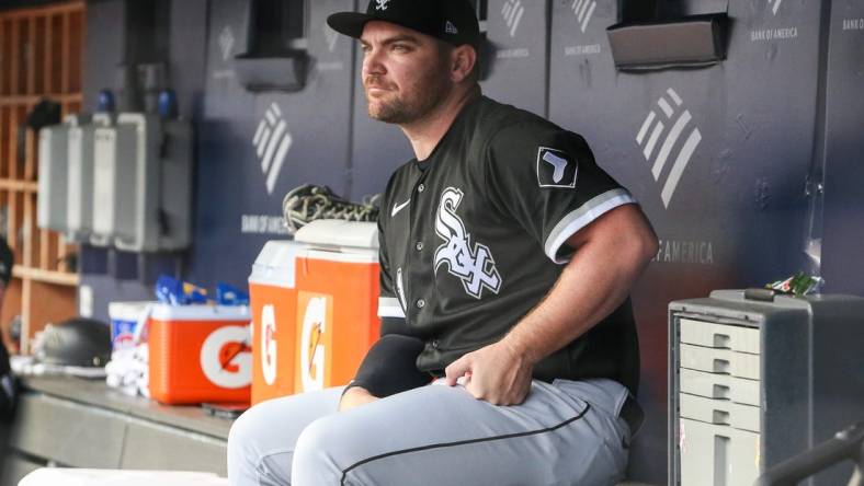 Jun 8, 2023; Bronx, New York, USA;  Chicago White Sox relief pitcher Liam Hendriks (31) at Yankee Stadium. Mandatory Credit: Wendell Cruz-USA TODAY Sports