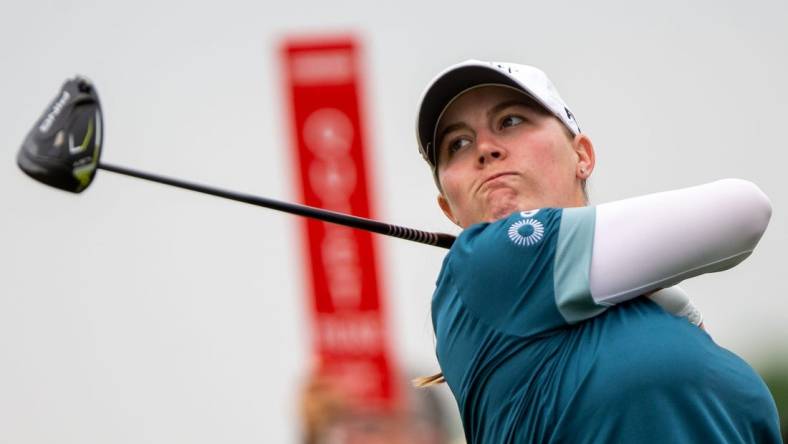 Jennifer Kupcho tees off during opening round play Thursday, June 15, 2023, at Blythefield Country Club in Belmont, MI.