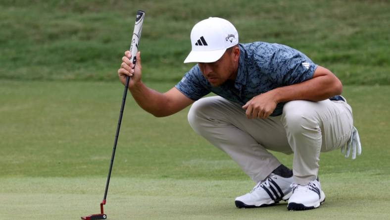 Jun 15, 2023; Los Angeles, California, USA; Xander Schauffele on the 7th green during the first round of the U.S. Open golf tournament at Los Angeles Country Club. Mandatory Credit: Kiyoshi Mio-USA TODAY Sports