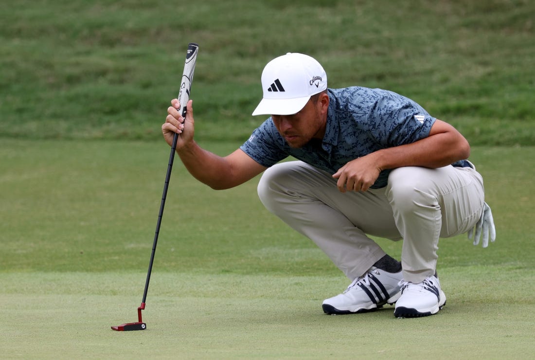 Jun 15, 2023; Los Angeles, California, USA; Xander Schauffele on the 7th green during the first round of the U.S. Open golf tournament at Los Angeles Country Club. Mandatory Credit: Kiyoshi Mio-USA TODAY Sports