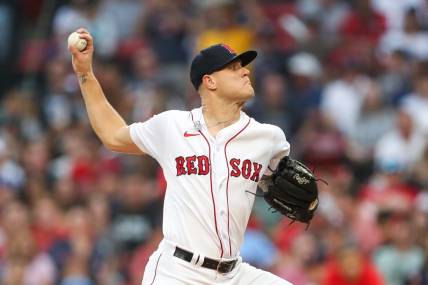 Jun 16, 2023; Boston, Massachusetts, USA; Boston Red Sox starting pitcher Tanner Houck (89) throws a pitch during the first inning against the New York Yankees at Fenway Park. Mandatory Credit: Paul Rutherford-USA TODAY Sports