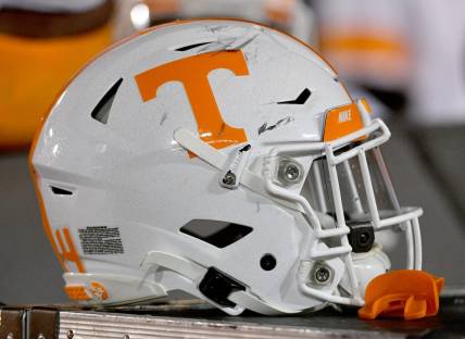 Nov 23, 2019; Columbia, MO, USA; A general view of a Tennessee Volunteers helmet during the second half against the Missouri Tigers at Memorial Stadium/Faurot Field. Mandatory Credit: Denny Medley-USA TODAY Sports