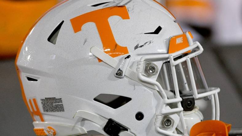 Nov 23, 2019; Columbia, MO, USA; A general view of a Tennessee Volunteers helmet during the second half against the Missouri Tigers at Memorial Stadium/Faurot Field. Mandatory Credit: Denny Medley-USA TODAY Sports