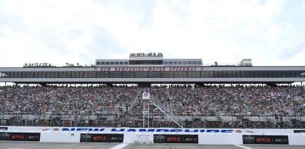 Jul 17, 2022; Loudon, New Hampshire, USA; The grandstand during the Ambetter 301 at New Hampshire Motor Speedway. Mandatory Credit: Eric Canha-USA TODAY Sports