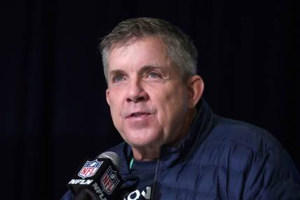 Feb 28, 2023; Indianapolis, IN, USA; Denver Broncos coach Sean Payton during the NFL combine at the Indiana Convention Center. Mandatory Credit: Kirby Lee-USA TODAY Sports