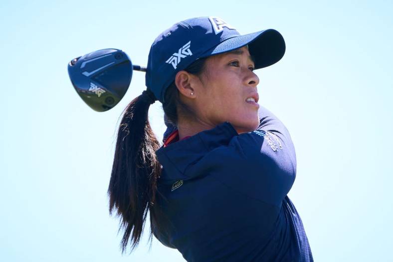 Celine Boutier tees off on the first hole during the final round of the LPGA Drive On Championship on the Prospector Course at Superstition Mountain Golf and Country Club in Gold Canyon on March 26, 2023.

Lpga At Superstition Mountain Final Round