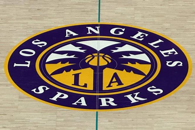 A general overall view of the Los Angeles Lakers logo at the