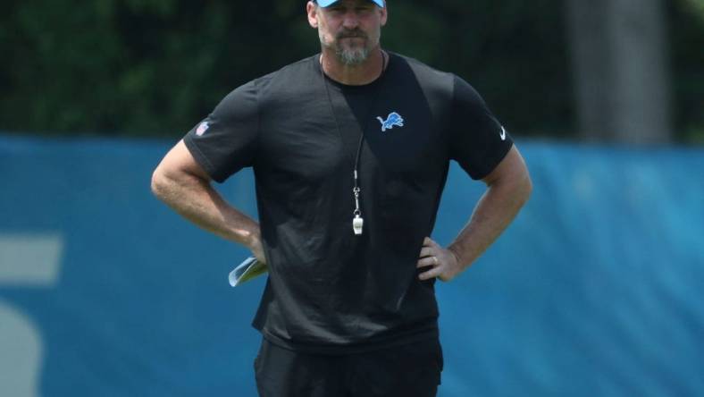 Lions coach Dan Campbell watches the action during minicamp on Thursday, June 8, 2023, in Allen Park.