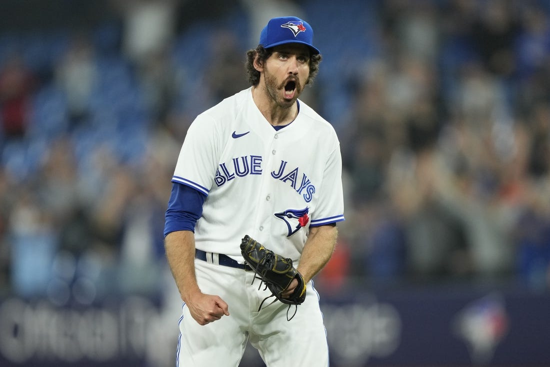 Jun 8, 2023; Toronto, Ontario, CAN; Toronto Blue Jays pitcher Jordan Romano (68) reacts after a win over the Houston Astros at Rogers Centre. Mandatory Credit: John E. Sokolowski-USA TODAY Sports