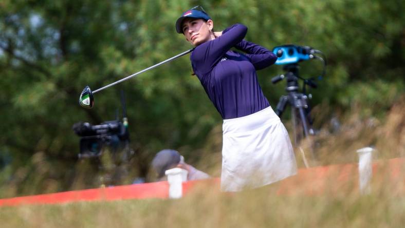 Cheyenne Knight tees off during the second round of the Meijer LPGA Classic Friday, June 16, 2023, at Blythefield Country Club in Belmont, MI. Alexa