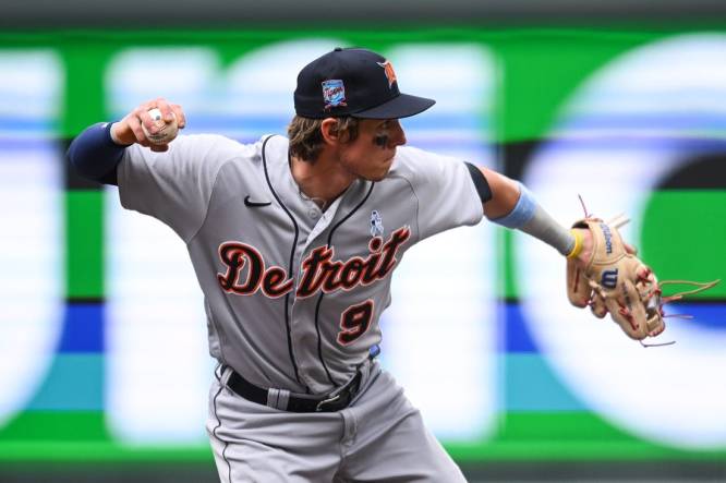 Detroit Tigers' Nick Maton plays during a baseball game, Monday