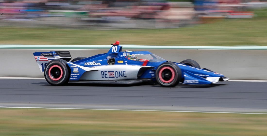 Alex Palou (10) speeds up from turn 14 during the Sonsio Grand Prix, Sunday, June 18, 2023, at Elkhart Lake   s Road America near Plymouth, Wis.