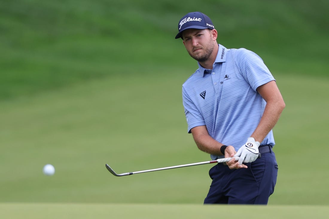 Jun 23, 2023; Cromwell, Connecticut, USA; Lee Hodges plays his shot on the 15th hole during the second round of the Travelers Championship golf tournament. Mandatory Credit: Vincent Carchietta-USA TODAY Sports