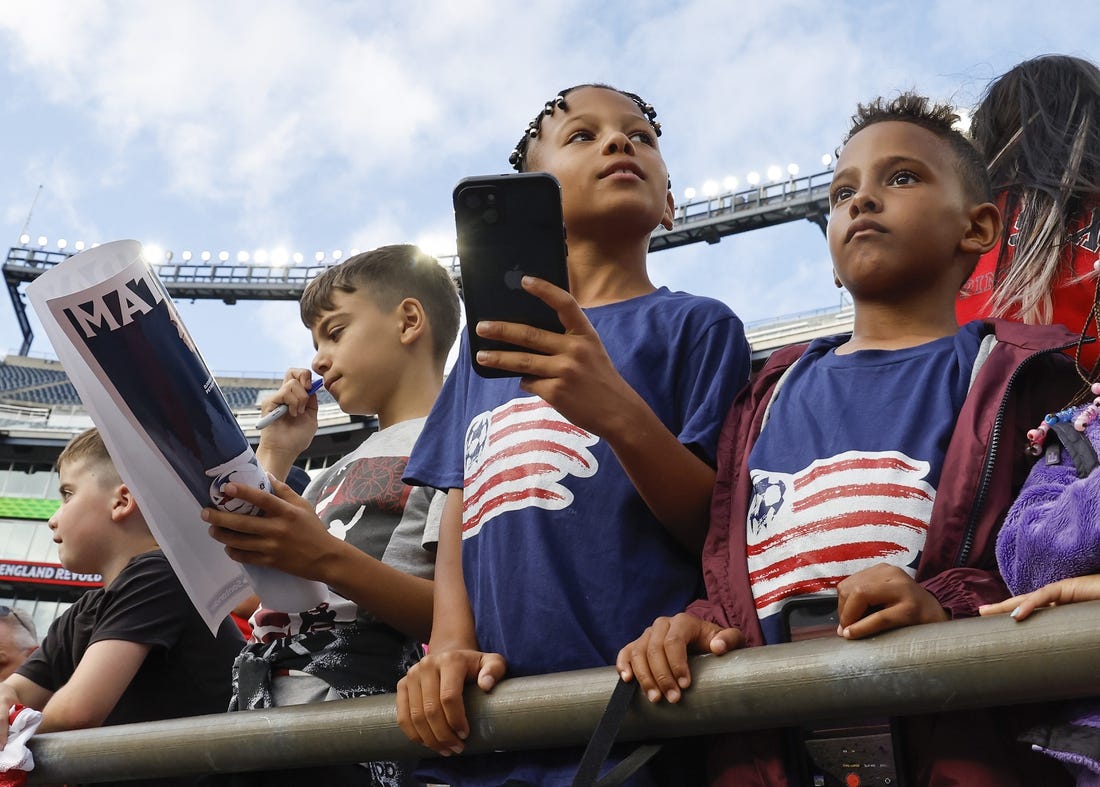 Jun 24, 2023; Foxborough, Massachusetts, USA; New England Revolution fans look on before the game between the New England Revolution and the Toronto FC at Gillette Stadium. Mandatory Credit: Winslow Townson-USA TODAY Sports