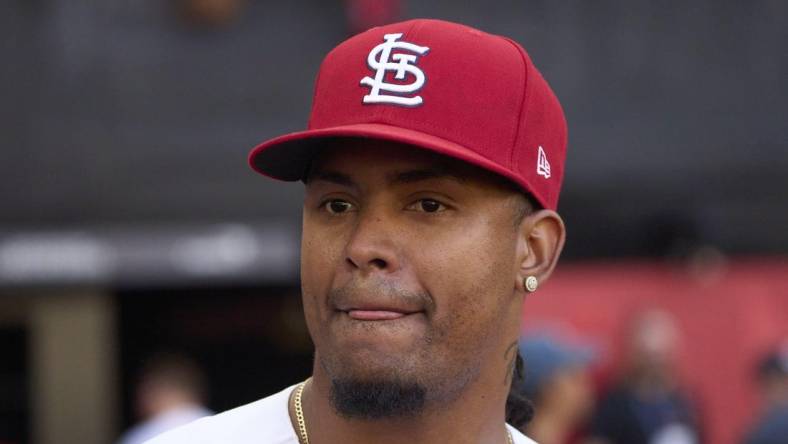 Jun 25, 2023; London, GBR, ENG; St. Louis Cardinals relief pitcher Genesis Cabrera (92) after winning against the Chicago Cubs during London series game two at London Stadium. Mandatory Credit: Peter van den Berg-USA TODAY Sports