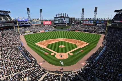Jun 24, 2023; Chicago, Illinois, USA;  A general view of Guaranteed Rate Field during a game between the Chicago White Sox and the Boston Red Sox. Mandatory Credit: Jamie Sabau-USA TODAY Sports