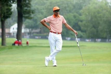 Rickie Fowler waits to putt on the eight green during final round action of the Rocket Mortgage Classic Sunday, July 2, 2023.