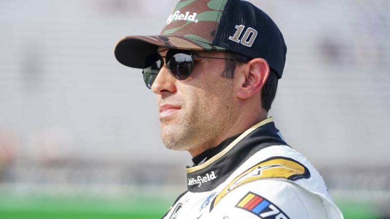 Jul 8, 2023; Hampton, Georgia, USA; NASCAR Cup Series driver Aric Almirola (10) prior to qualifying at Atlanta Motor Speedway. Mandatory Credit: Marvin Gentry-USA TODAY Sports