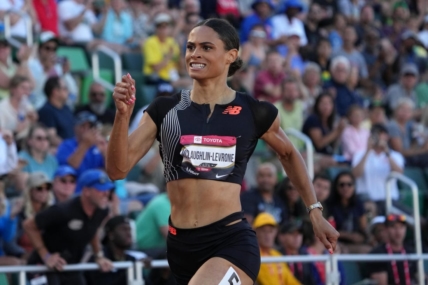 Jul 8, 2023; Eugene, OR, USA; Sydney McLaughlin-Levrone wins the women's 400m in a meet record 48.74 during the USATF Championships at Hayward Field. Mandatory Credit: Kirby Lee-USA TODAY Sports