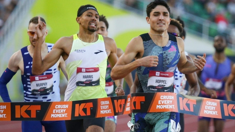 Bryce Hoppel wins the men   s 800 meters on day four of the USA Outdoor Track and Field Championships at Hayward Field in Eugene Sunday, July 9, 2023.