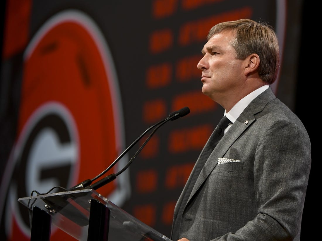 Jul 18, 2023; Nashville, TN, USA;  Georgia Bulldogs head coach Kirby Smart speaks with the media during SEC Media Days at Grand Hyatt. Mandatory Credit: Steve Roberts-USA TODAY Sports