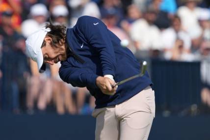 July 20, 2023; Hoylake, ENGLAND, GBR; Tommy Fleetwood plays his shot from the fourth tee during the first round of The Open Championship golf tournament at Royal Liverpool. Mandatory Credit: Kyle Terada-USA TODAY Sports