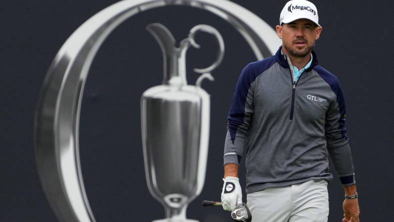 Jul 22, 2023; Hoylake, ENGLAND, GBR; Brian Harman on the first hole during the third round of The Open Championship golf tournament at Royal Liverpool. Mandatory Credit: Kyle Terada-USA TODAY Sports