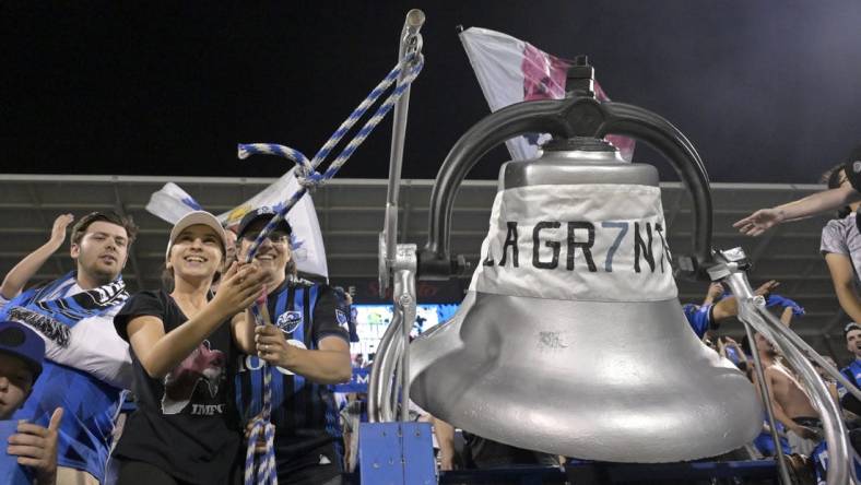 Jul 22, 2023; Montreal, Quebec, CAN; Fans of CF Montreal celebrate after a Leagues Cup game against UNAM at Stade Saputo. Mandatory Credit: Eric Bolte-USA TODAY Sports