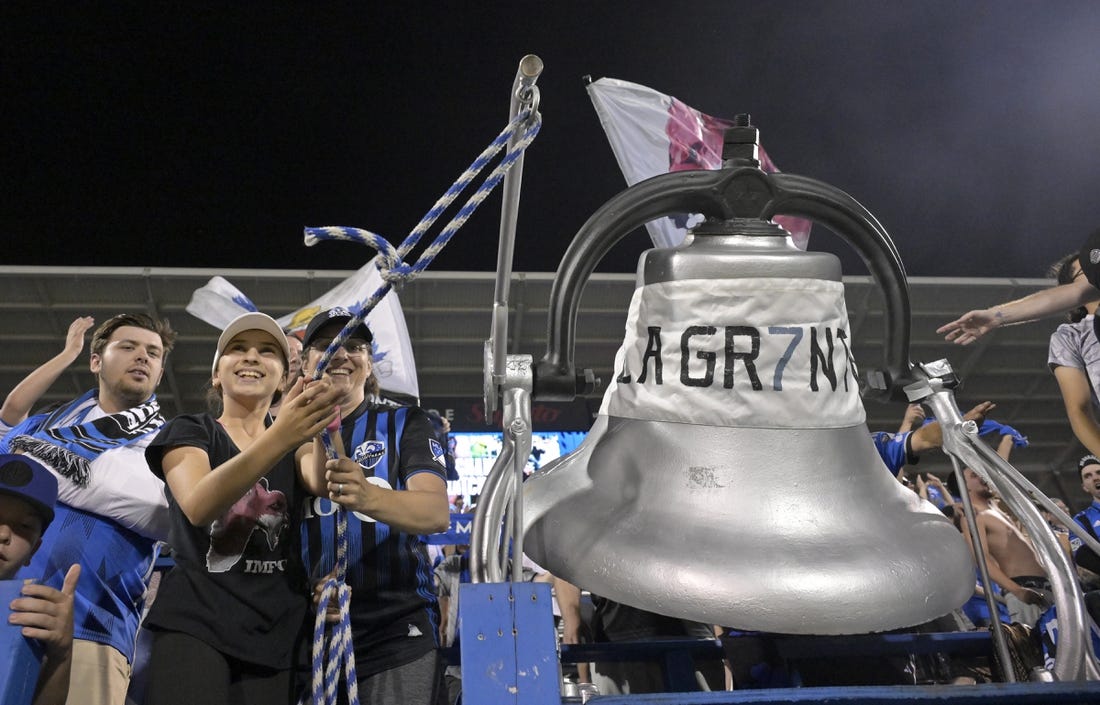 Jul 22, 2023; Montreal, Quebec, CAN; Fans of CF Montreal celebrate after a Leagues Cup game against UNAM at Stade Saputo. Mandatory Credit: Eric Bolte-USA TODAY Sports