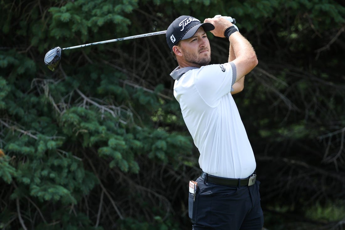 Jul 30, 2023; Blaine, Minnesota, USA; Lee Hodges hits his tee shot on the second hole during the final round of the 3M Open golf tournament. Mandatory Credit: Matt Krohn-USA TODAY Sports