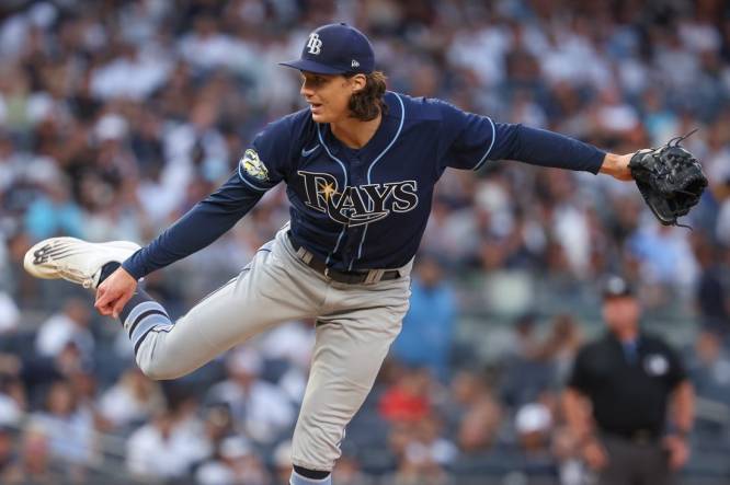 Tyler Glasnow of the Tampa Bay Rays delivers a pitch to the