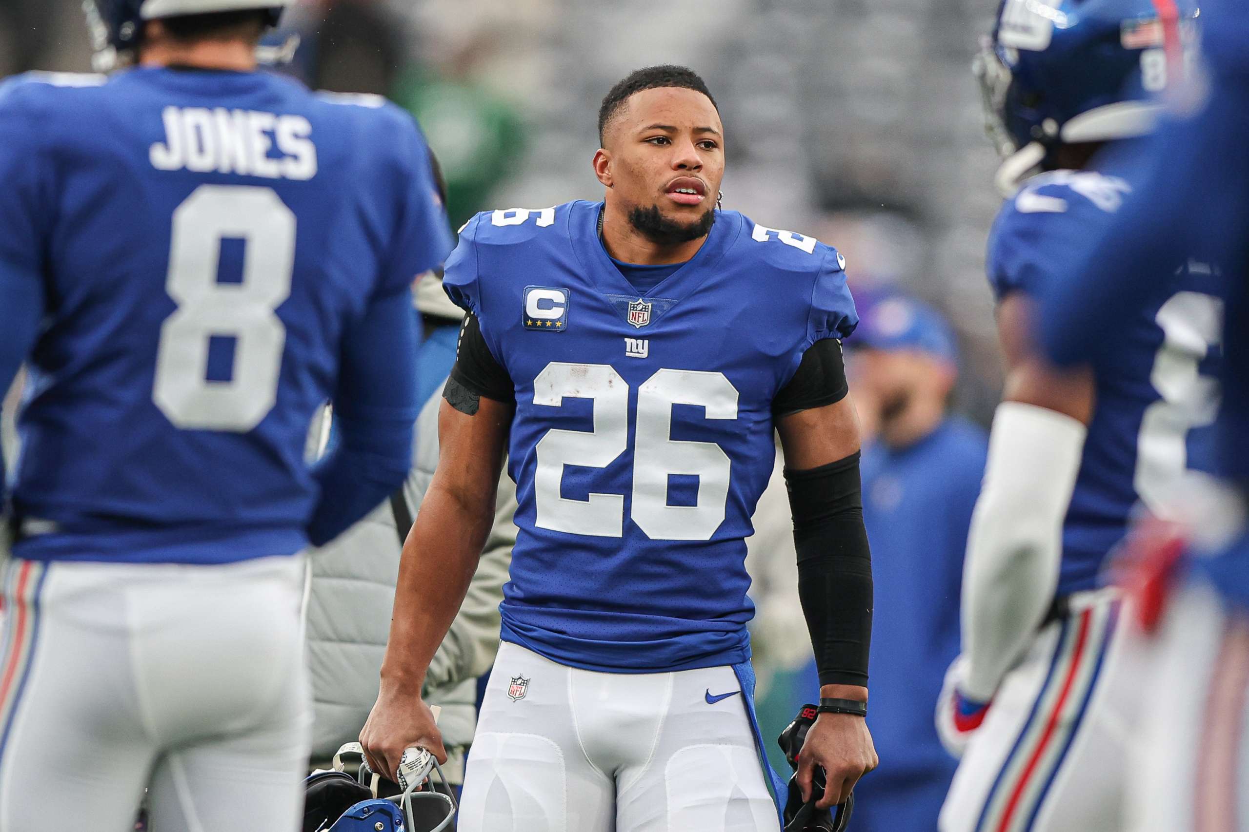 New York Giants Road Name & Number T-Shirt - Saquon Barkley