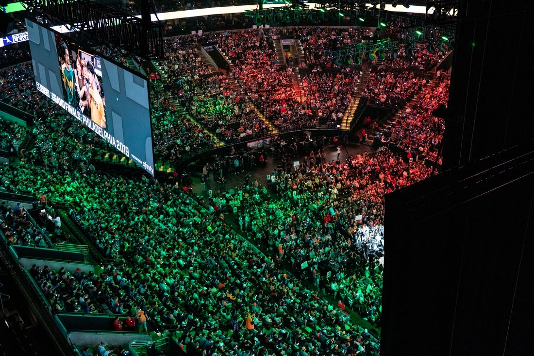 Sep 29, 2019; Philadelphia, PA, USA; General view during the Overwatch League Grand Finals e-sports event at Wells Fargo Center. Mandatory Credit: Bill Streicher-USA TODAY Sports