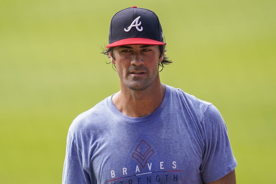 Jul 3, 2020; Atlanta, Georgia, United States; Atlanta Braves pitcher relief pitcher Cole Hamels (32) on the field on the first day of workouts at Truist Park. Mandatory Credit: Dale Zanine-USA TODAY Sports