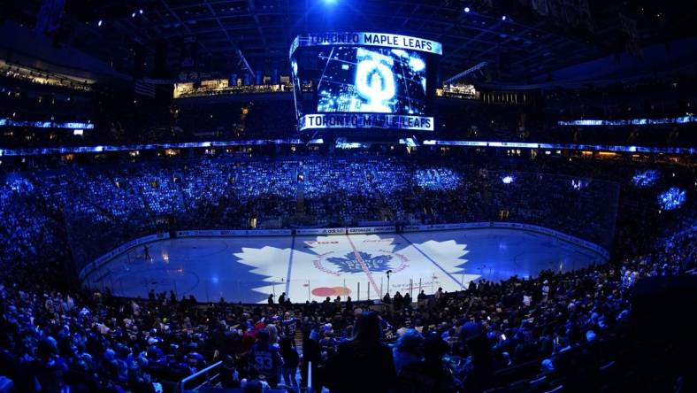 May 10, 2022; Toronto, Ontario, CAN; A general view of Scotiabank Arena befroe the start of of game five of the first round of the 2022 Stanley Cup Playoffs between the Tampa Bay Lightning and Toronto Maple Leafs. Mandatory Credit: John E. Sokolowski-USA TODAY Sports