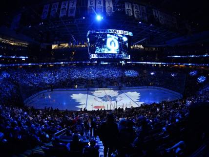 May 10, 2022; Toronto, Ontario, CAN; A general view of Scotiabank Arena befroe the start of of game five of the first round of the 2022 Stanley Cup Playoffs between the Tampa Bay Lightning and Toronto Maple Leafs. Mandatory Credit: John E. Sokolowski-USA TODAY Sports