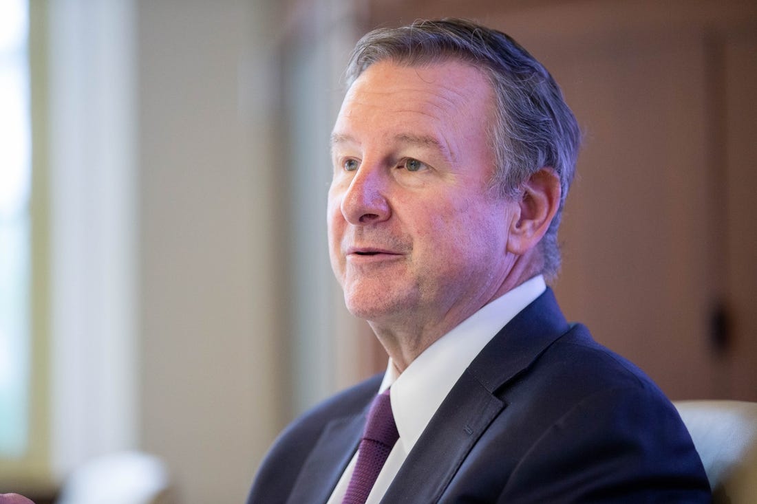 Florida State University President Richard McCullough meets with local reporters during his first day on the job at FSU's Westcott Building Monday, August 16, 2021.

Richard Mccullough First Day 081621 Ts 007