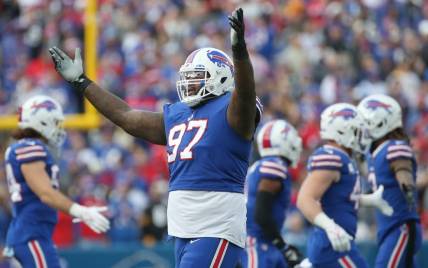 Bills defensive tackle Jordan Phillips celebrates a third down defensive stop on Pittsburgh in the first half during their game Sunday, Oct. 9, 2022 at Highmark Stadium in Orchard Park.

Sd 100922 Bills 9 Spts