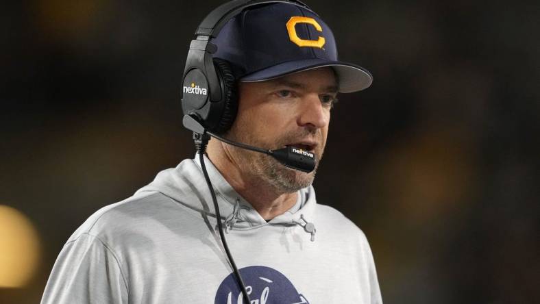 Oct 22, 2022; Berkeley, California, USA; California Golden Bears head coach Justin Wilcox during the first quarter against the Washington Huskies at FTX Field at California Memorial Stadium. Mandatory Credit: Darren Yamashita-USA TODAY Sports