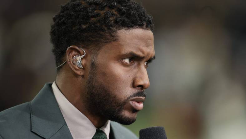 Dec 3, 2022; Indianapolis, Indiana, USA;  FOX Sports personality Reggie Bush before the Big Ten Championship between the Michigan Wolverines and the Purdue Boilermakers at Lucas Oil Stadium. Mandatory Credit: Trevor Ruszkowski-USA TODAY Sports