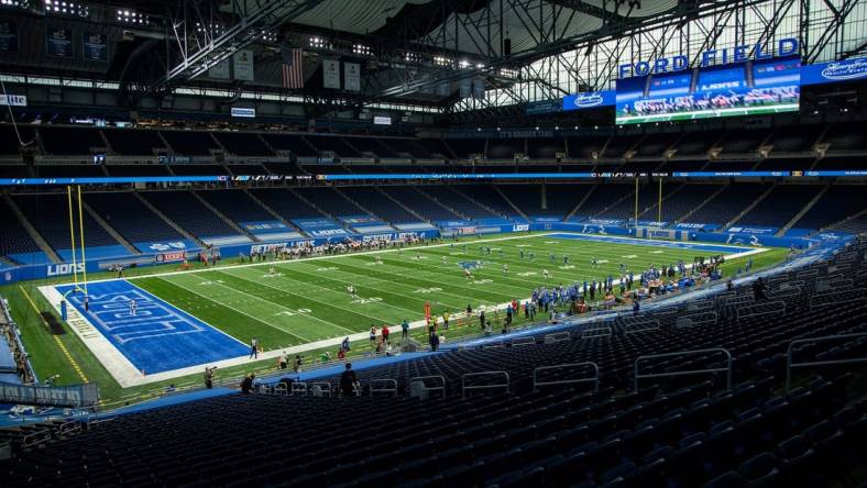 Detroit Lions kicks off season opener against the Chicago Bears at Ford Field in Detroit, Sunday, Sept. 13, 2020.

Img 09132020 Lions 1stha 1