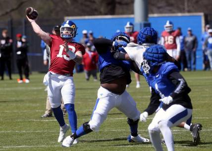 Kentucky   s Devin Leary throws the ball during open practice for the fans on Saturday.April 1, 2023

Kentuckypractice 26