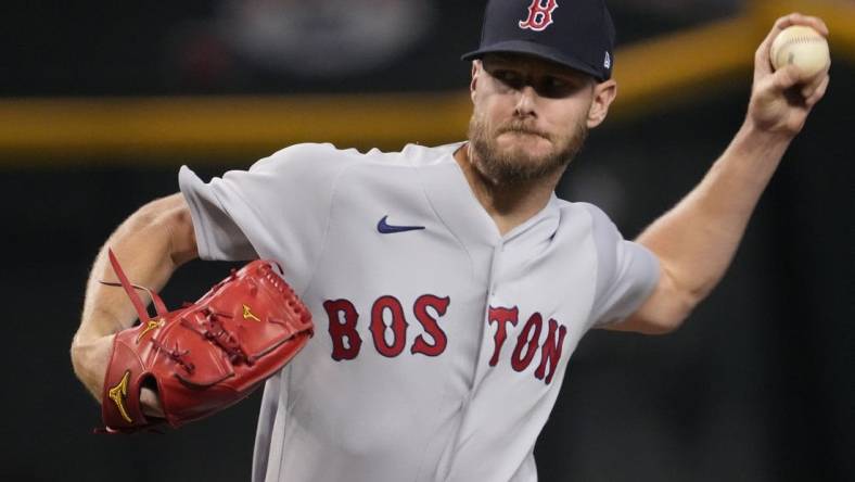 May 26, 2023; Phoenix, Arizona, USA; Boston Red Sox starting pitcher Chris Sale (41) pitches against the Arizona Diamondbacks during the first inning at Chase Field. Mandatory Credit: Joe Camporeale-USA TODAY Sports