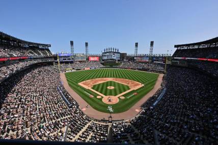 Jun 24, 2023; Chicago, Illinois, USA; A general view of Guaranteed Rate Field as the Chicago White Sox play the Boston Red Sox. Mandatory Credit: Jamie Sabau-USA TODAY Sports