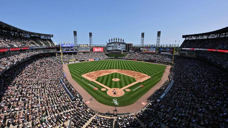 Jun 24, 2023; Chicago, Illinois, USA; A general view of Guaranteed Rate Field as the Chicago White Sox play the Boston Red Sox. Mandatory Credit: Jamie Sabau-USA TODAY Sports